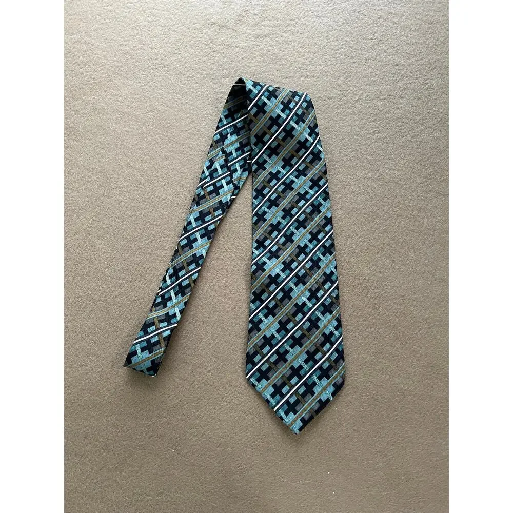 Christian Dior Monsieur Diffusion Line Geometric Green, Teal, Brown & Black Tie